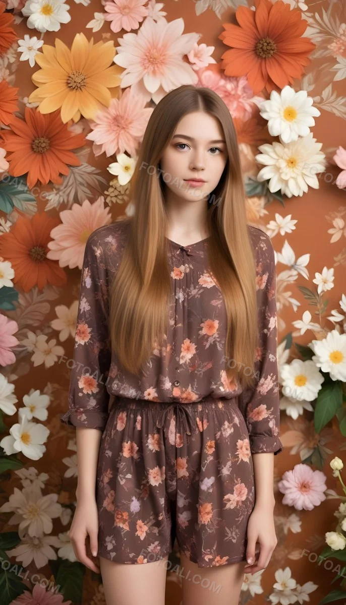 A Young Woman With Long Straight Light Brown Hair Standing In Front Of A Floral Background 16 Fcd3