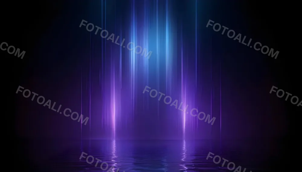 Abstract Background With Vertical Blue And Purple Light Streaks With A Water Reflection Effect At The Bottom Creating A Dynamic And Vibrant Composition 22 A03c