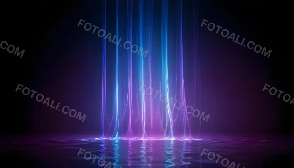 Abstract Background With Vertical Blue And Purple Light Streaks With A Water Reflection Effect At The Bottom Creating A Dynamic And Vibrant Composition 24 Fce2