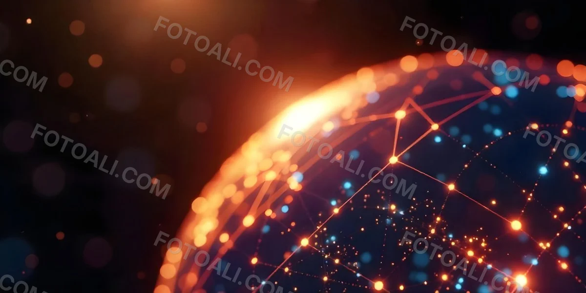 Abstract Globe With Orange And Red Glowing Lines And Dots Network Connections Orange Background With Bokeh Effect 10 7d67
