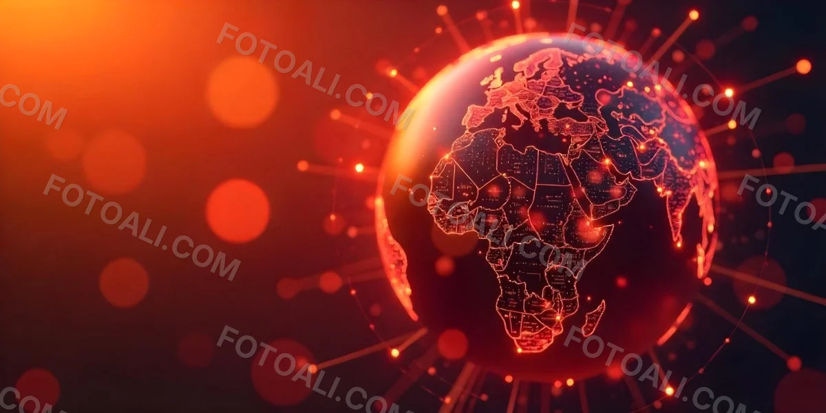 Abstract Globe With Orange And Red Glowing Lines And Dots Network Connections Orange Background With Bokeh Effect 38 A688