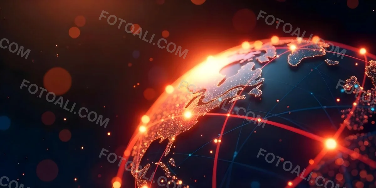Abstract Globe With Orange And Red Glowing Lines And Dots Network Connections Orange Background With Bokeh Effect 41 6ae2