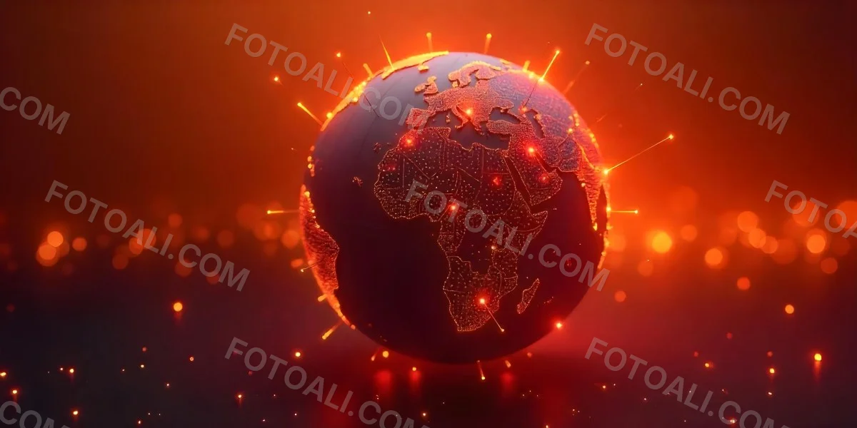 Abstract Globe With Orange And Red Glowing Lines And Dots Network Connections Orange Background With Bokeh Effect 42 62c7
