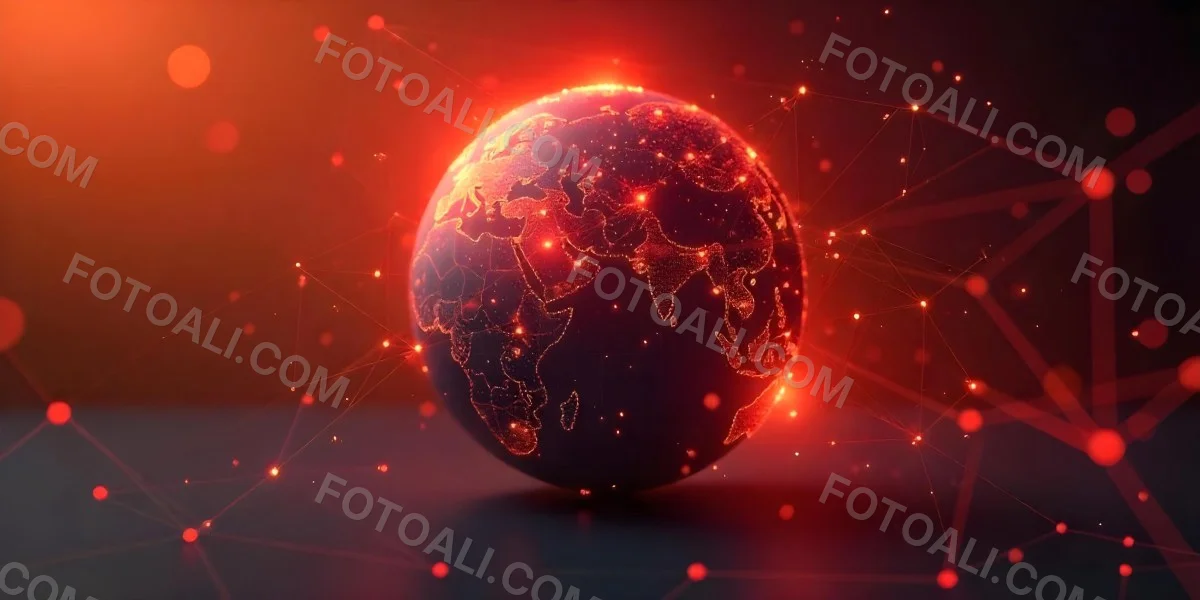 Abstract Globe With Orange And Red Glowing Lines And Dots Network Connections Orange Background With Bokeh Effect 47 D509