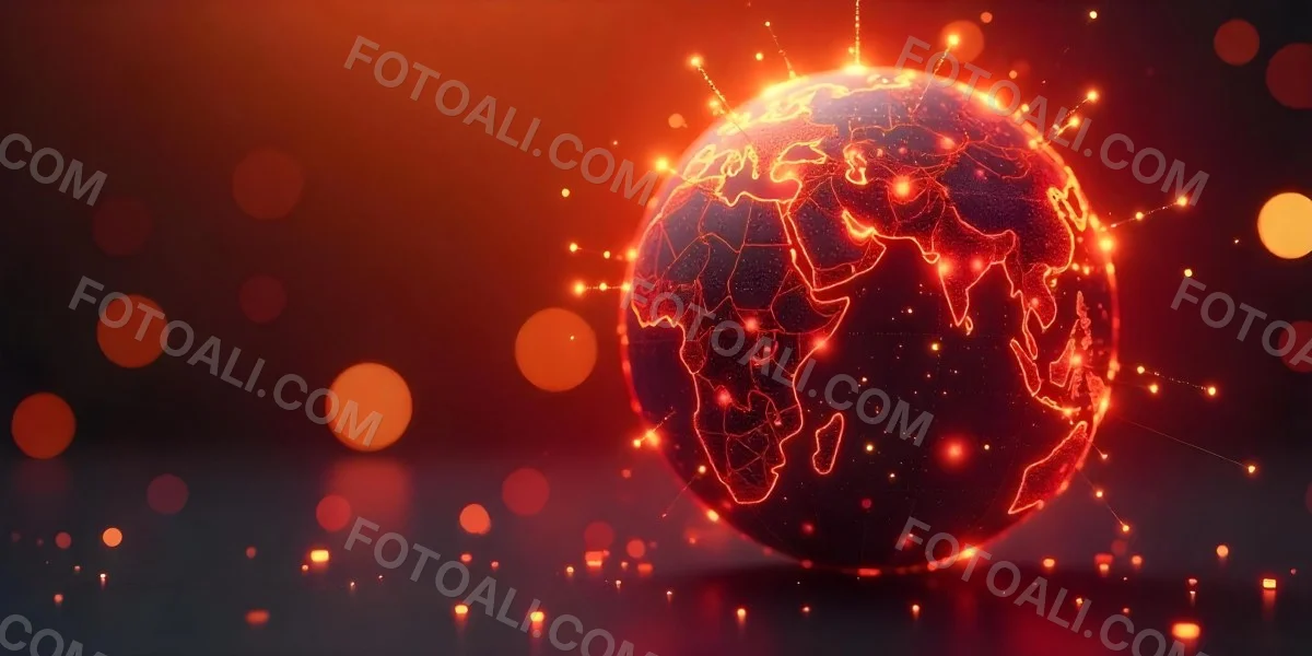 Abstract Globe With Orange And Red Glowing Lines And Dots Network Connections Orange Background With Bokeh Effect 48 B716