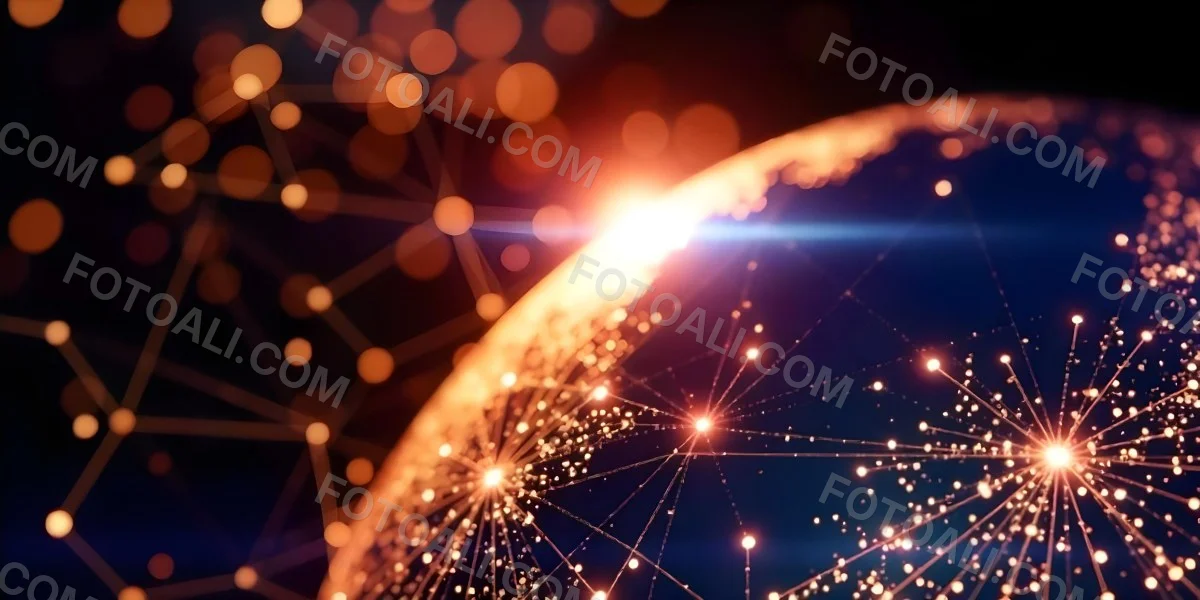 Abstract Globe With Orange And Red Glowing Lines And Dots Network Connections Orange Background With Bokeh Effect 6 F0b4
