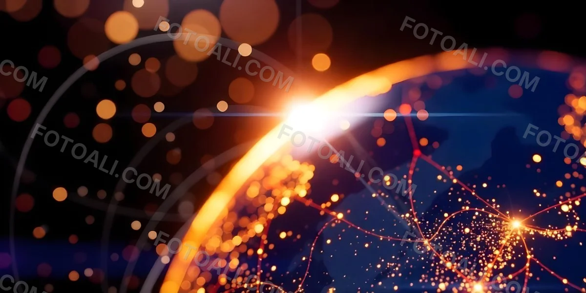 Abstract Globe With Orange And Red Glowing Lines And Dots Network Connections Orange Background With Bokeh Effect 8 8362