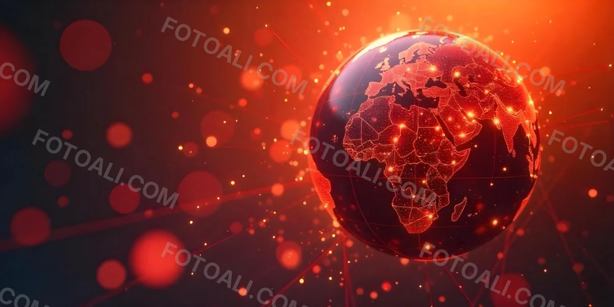 Abstract Globe With Orange And Red Glowing Lines And Dots Network Connections Orange Background With Bokeh Effect 9 A67d
