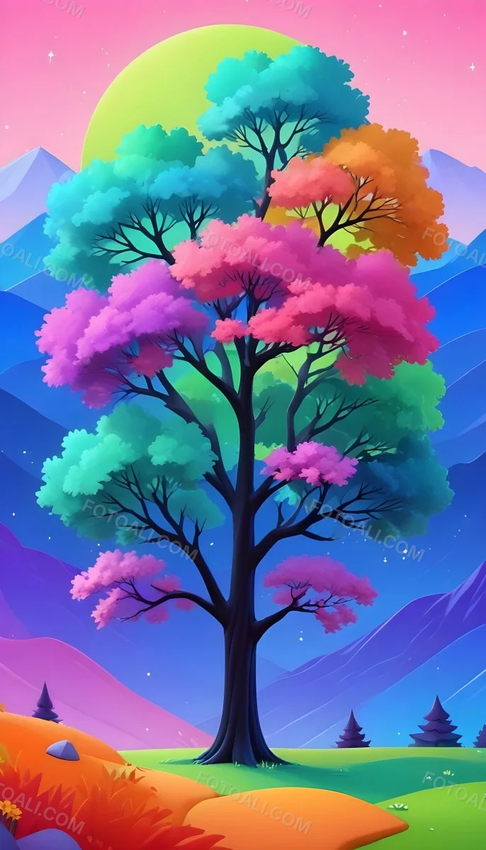 Adorable Cartoon Style A Large Tree With A Black T 21 1982