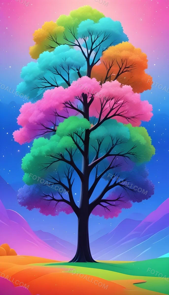 Adorable Cartoon Style A Large Tree With A Black T 23 0a99