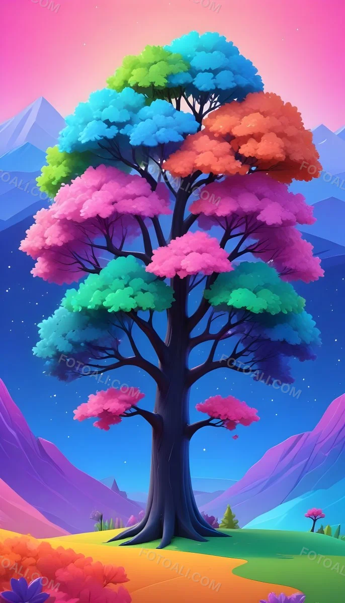 Adorable Cartoon Style A Large Tree With A Black T 26 54e2