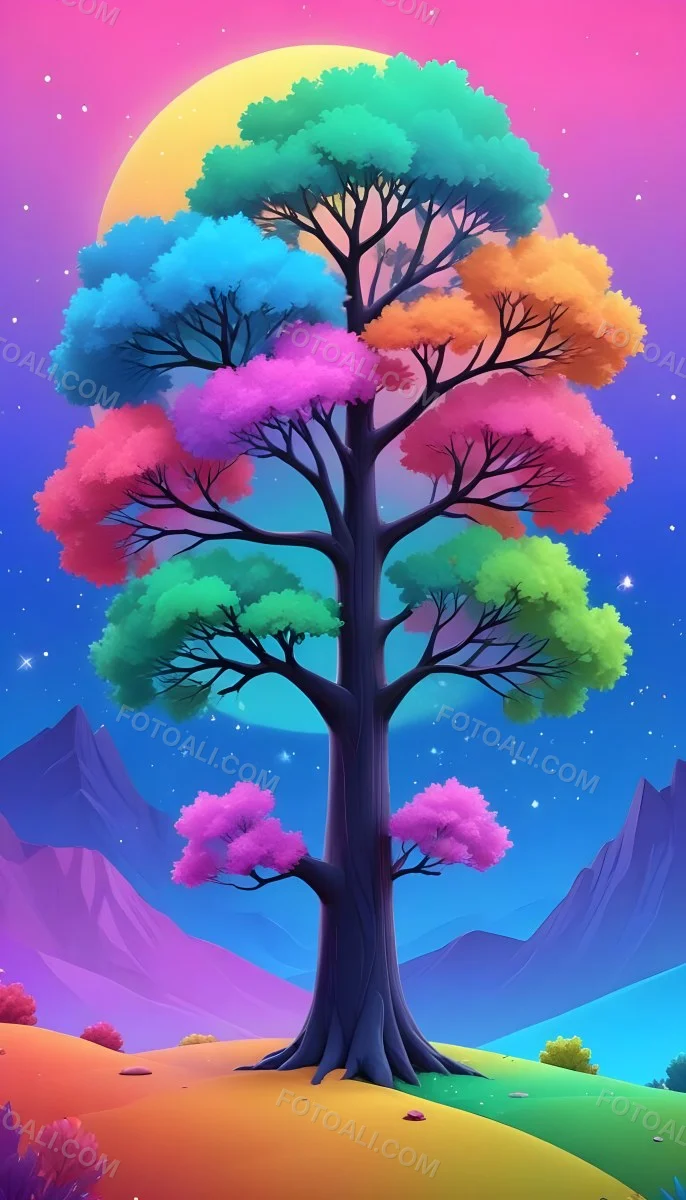 Adorable Cartoon Style A Large Tree With A Black T 30 Fd76
