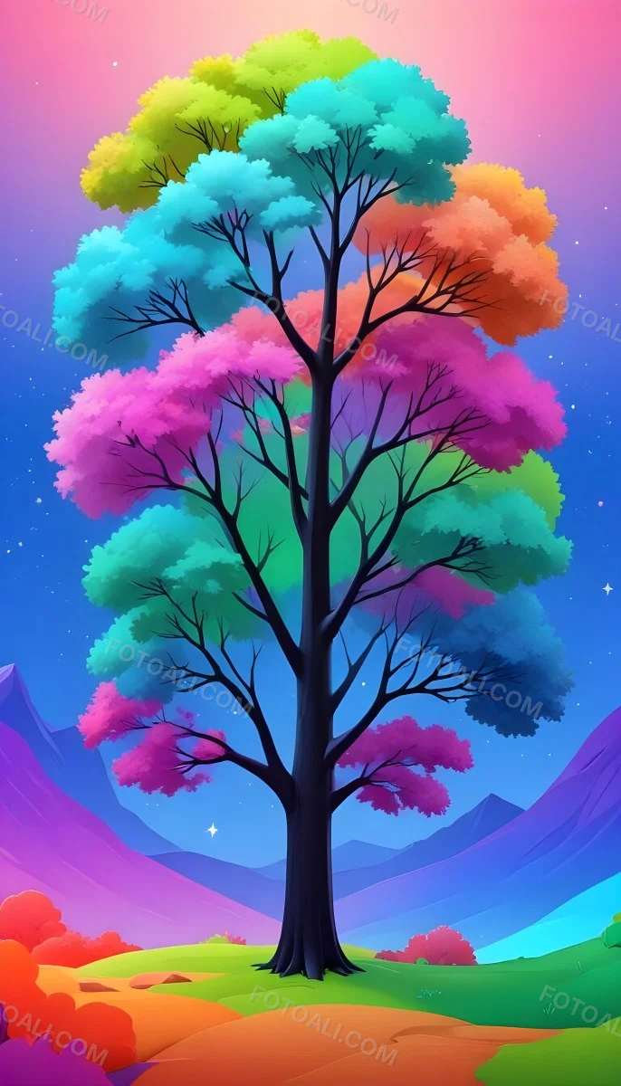 Adorable Cartoon Style A Large Tree With A Black T 4 1399