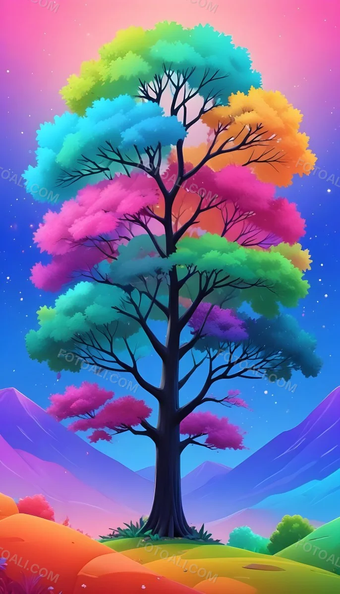 Adorable Cartoon Style A Large Tree With A Black T 5 C498