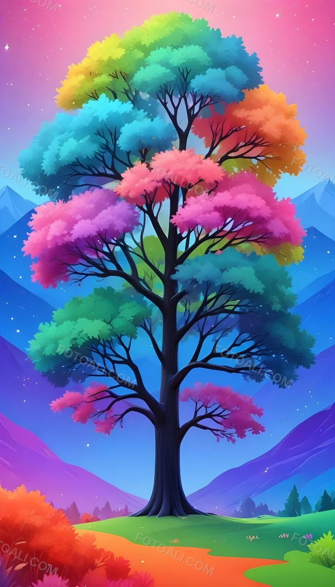 Adorable Cartoon Style A Large Tree With A Black T 9 9990