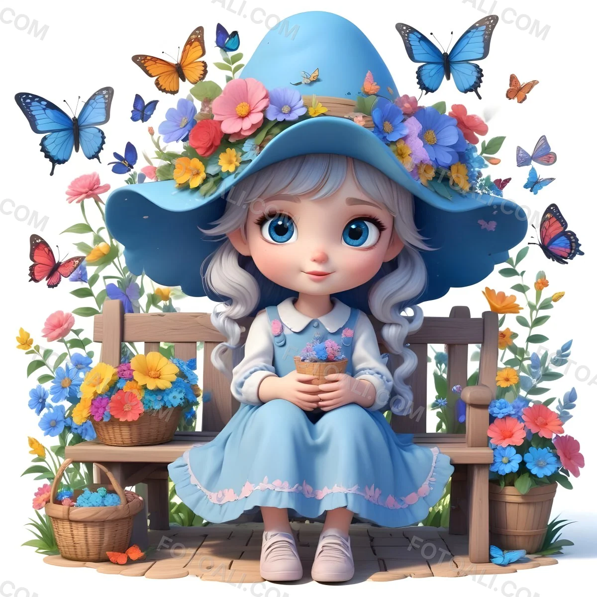 Adorable Cartoon Style A Young Girl With Large Blu 15 F34b
