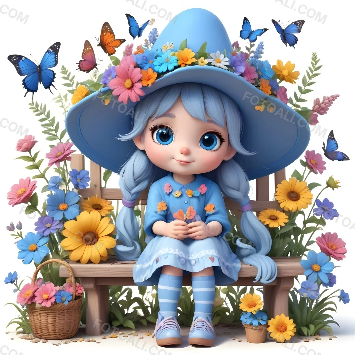 Adorable Cartoon Style A Young Girl With Large Blu 27 0117