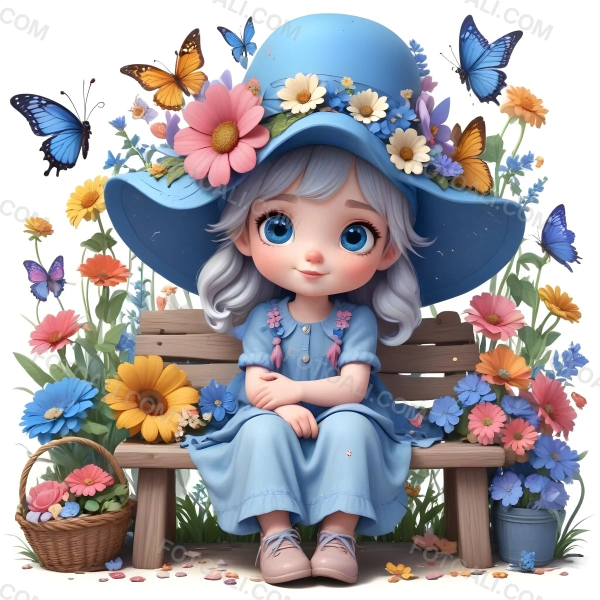 Adorable Cartoon Style A Young Girl With Large Blu 34 E700