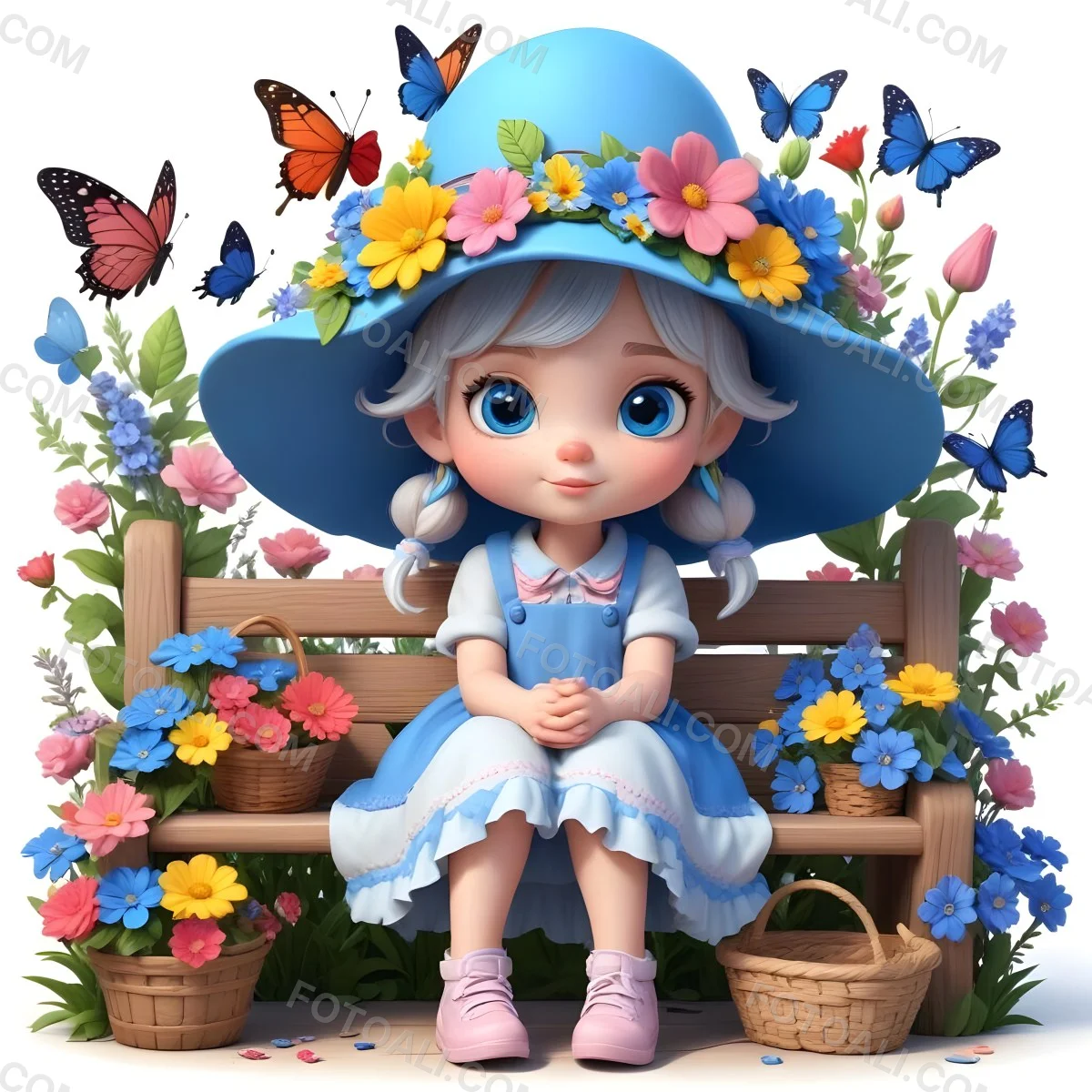 Adorable Cartoon Style A Young Girl With Large Blu 48 4306
