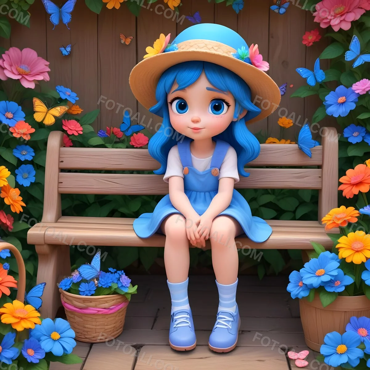 Adorable Cartoon Style A Young Girl With Large Blu 55 3bde