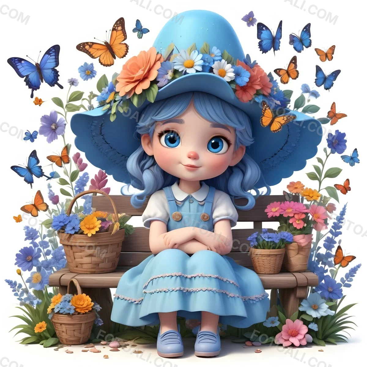 Adorable Cartoon Style A Young Girl With Large Blu 56 F031