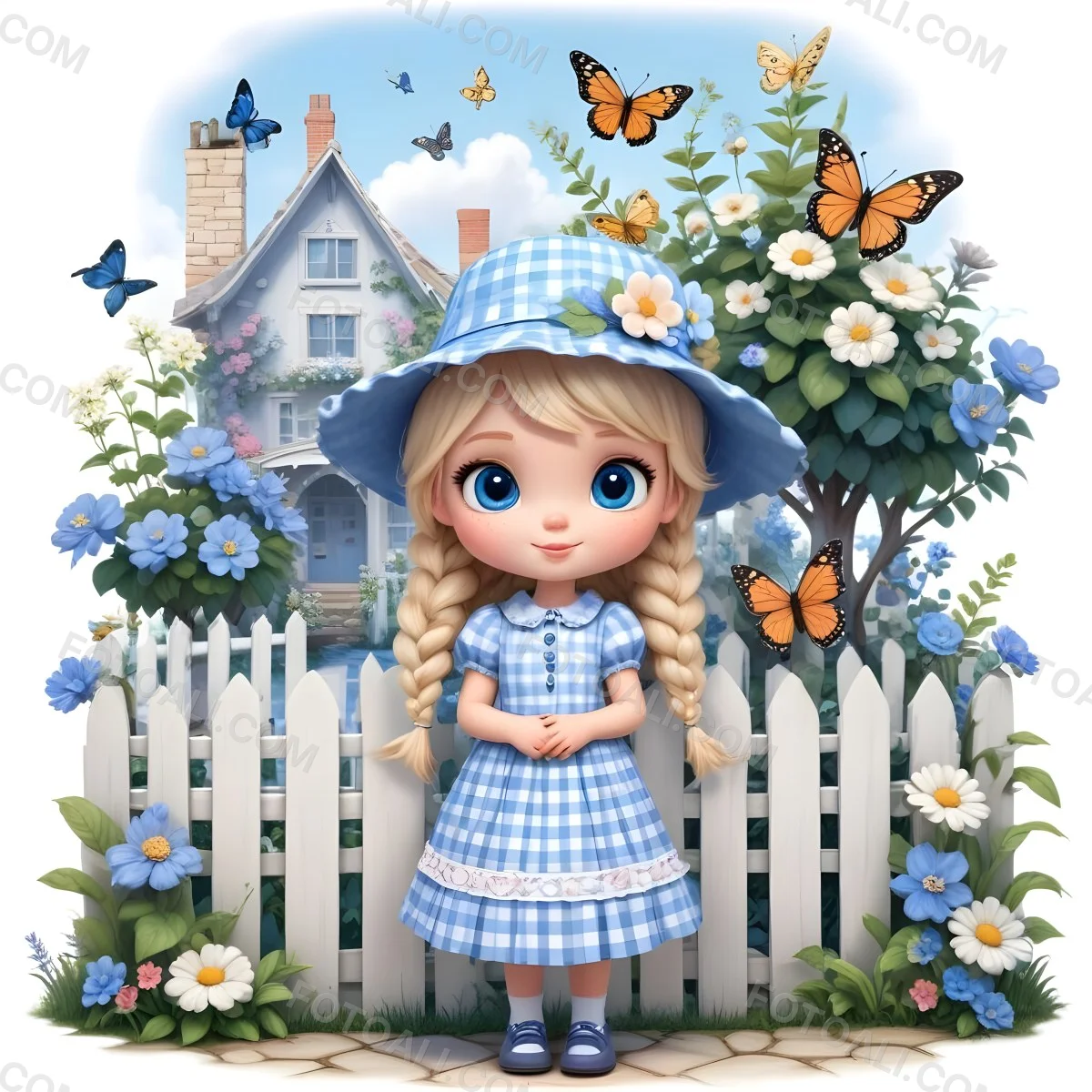 Adorable Cartoon Style A Young Girl With Large Blu 9 9057