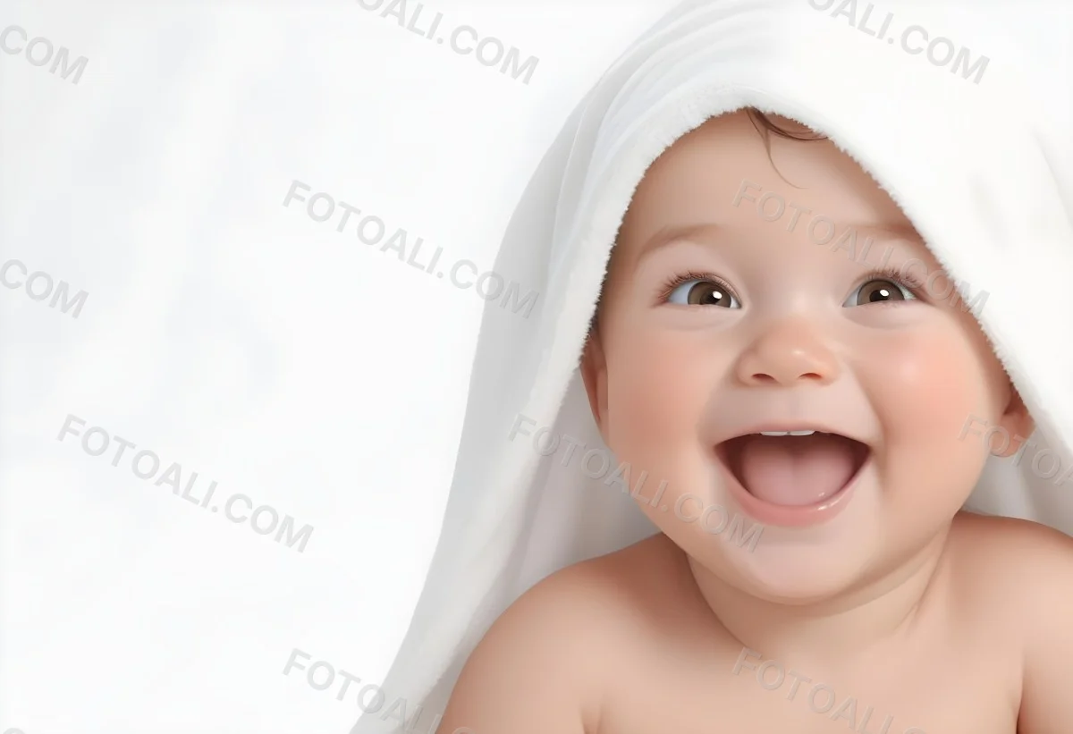 Adorable Cartoon Style Baby With Light Skin And Brown Hair Smiling Widely While Wrapped In A White Towel The Background Is Plain And Light Colored 3d Render Cartoon 56 A1cf