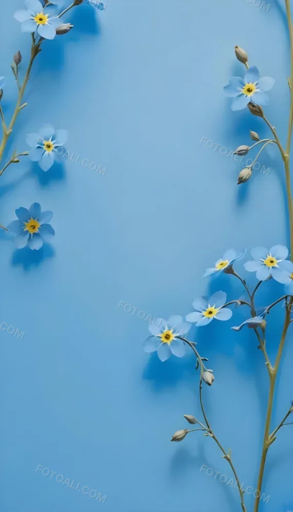 Adorable Cartoon Style Forget Me Not Flowers With Five Yellow Petals And A Blue Center Arranged On A Yellow Background With Stems And Buds Visible Creating A Delicate Floral Pattern 3d Render Cartoon 31 B845