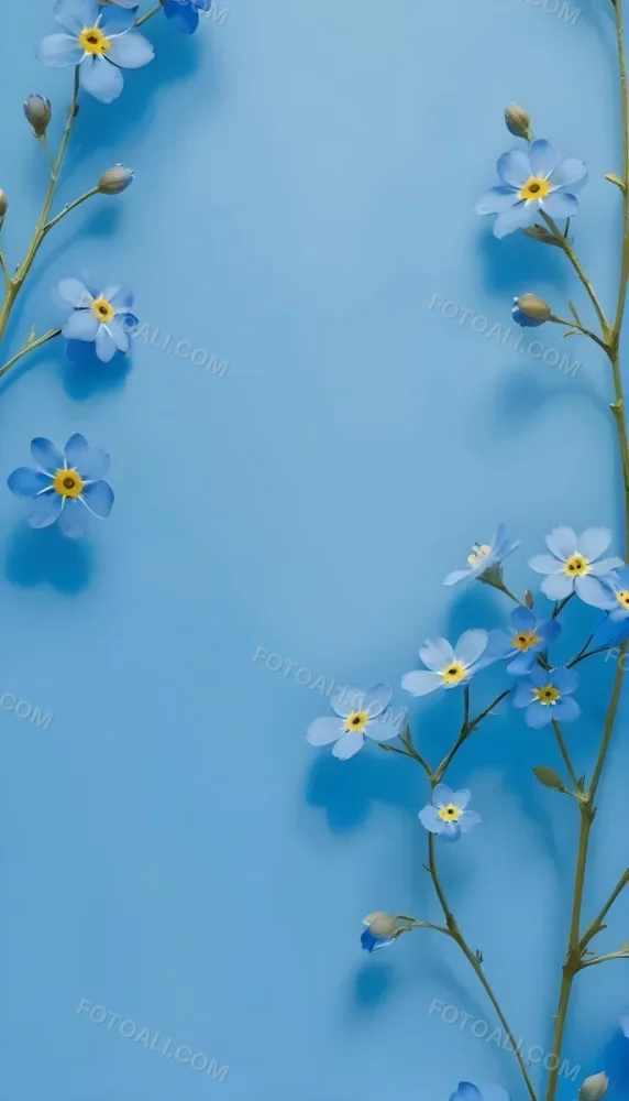 Adorable Cartoon Style Forget Me Not Flowers With Five Yellow Petals And A Blue Center Arranged On A Yellow Background With Stems And Buds Visible Creating A Delicate Floral Pattern 3d Render Cartoon 33 Dc57
