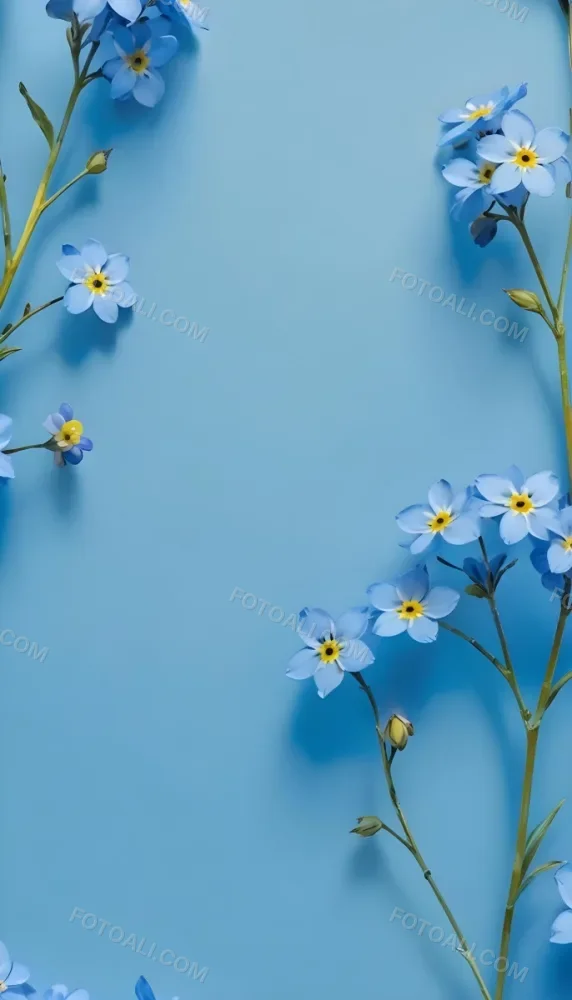 Adorable Cartoon Style Forget Me Not Flowers With Five Yellow Petals And A Blue Center Arranged On A Yellow Background With Stems And Buds Visible Creating A Delicate Floral Pattern 3d Render Cartoon 45 3f8e