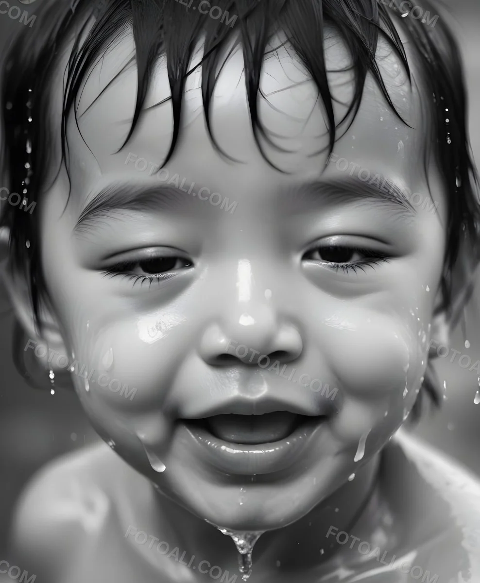 An Asian Boy 2 Years Old With Black Hair Water Falling On His Face Closed Eyes And Tongue Out In A Blurry Background 11 2206