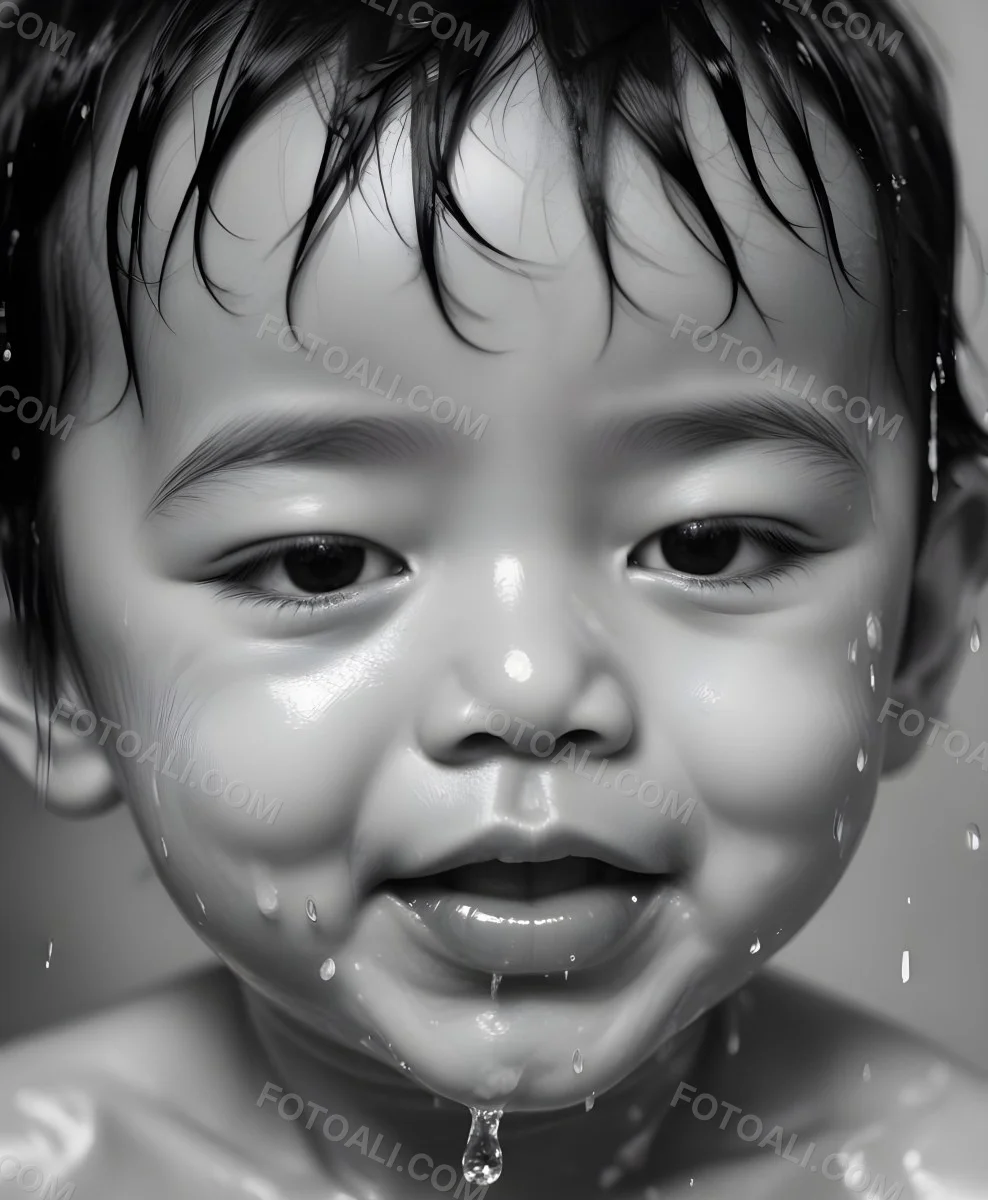 An Asian Boy 2 Years Old With Black Hair Water Falling On His Face Closed Eyes And Tongue Out In A Blurry Background 15 Aa70