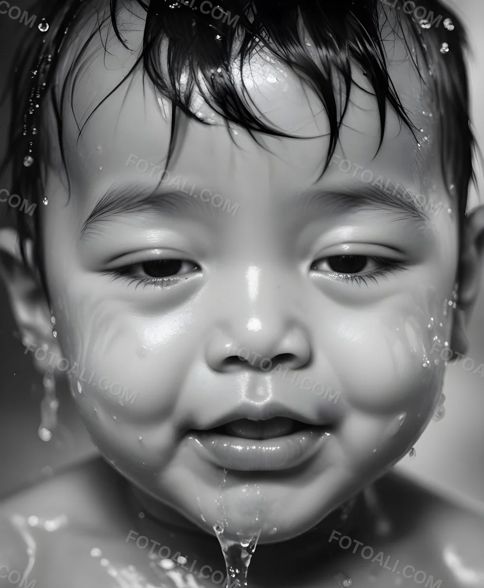 An Asian Boy 2 Years Old With Black Hair Water Falling On His Face Closed Eyes And Tongue Out In A Blurry Background 25 1cc6
