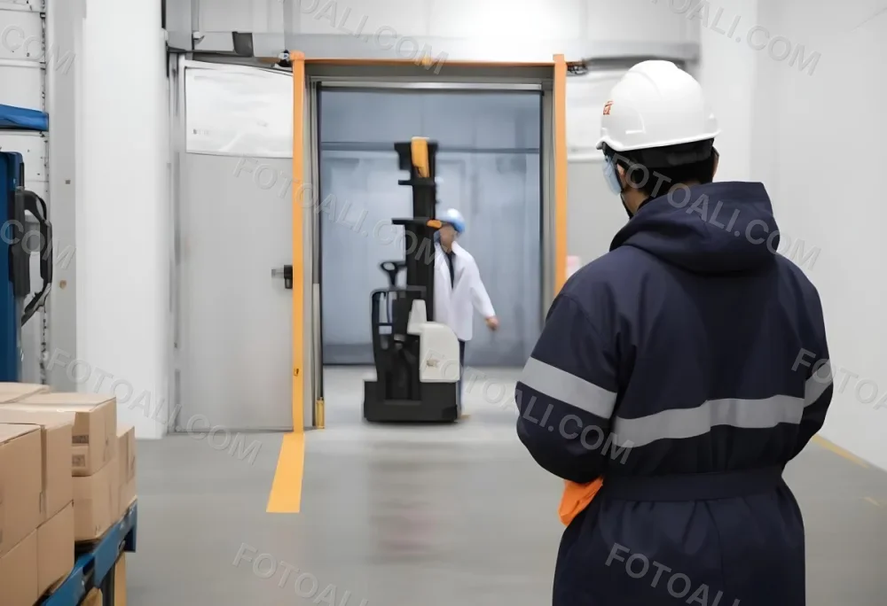 An Asian Man With A Blue Helmet And A White Coat In A Warehouse A Forklift With A Person Is In The Background 1 1fd4