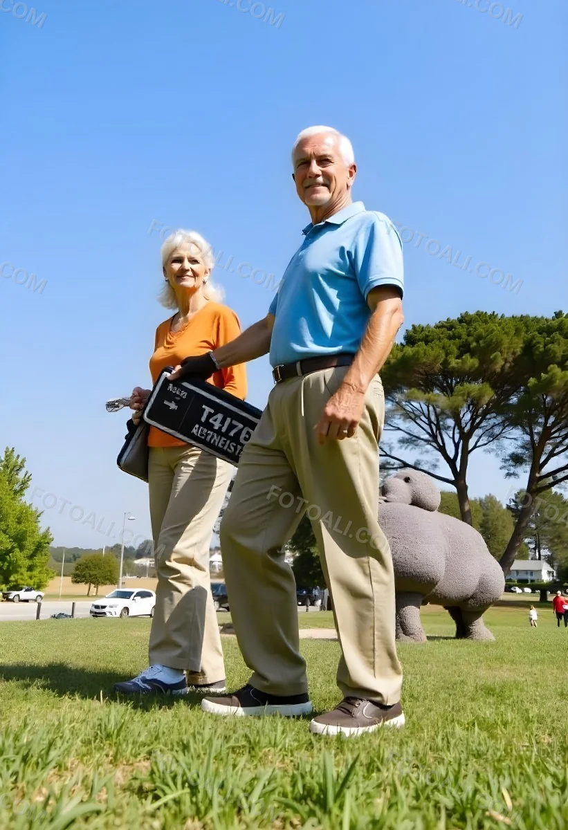 An Elderly Caucasian Couple A Man And A Woman Walking Together In A Grassy Field With Trees In The Background 8 3d22