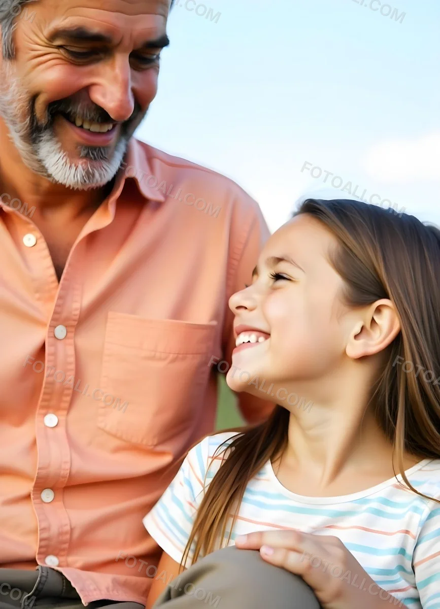 An Elderly Caucasian Man With A Long Gray Beard And A Younger Caucasian Woman With Long Dark Hair Smiling And Looking At Each Other In An Outdoor Setting 12 481d
