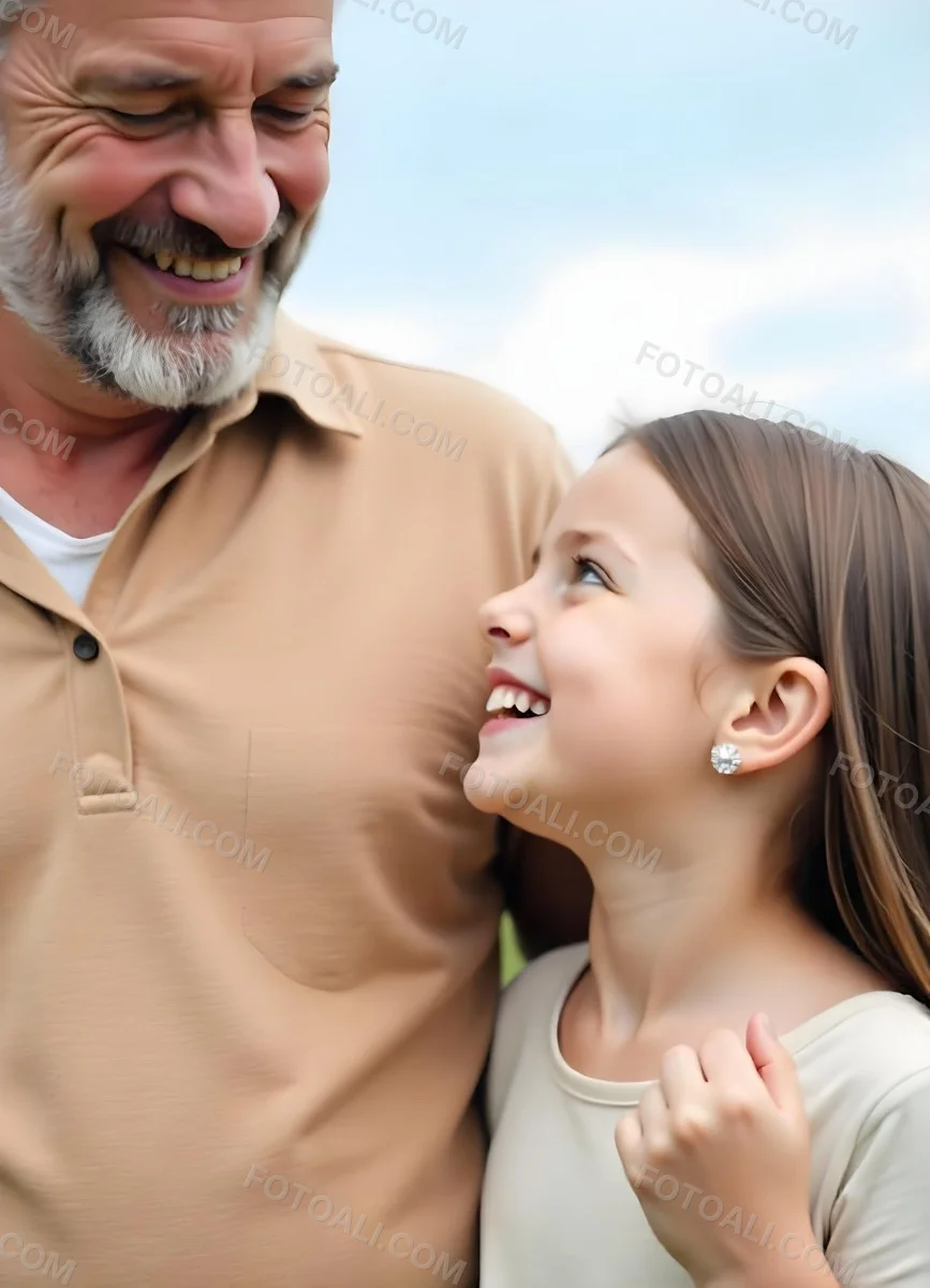 An Elderly Caucasian Man With A Long Gray Beard And A Younger Caucasian Woman With Long Dark Hair Smiling And Looking At Each Other In An Outdoor Setting 7 Fb0b