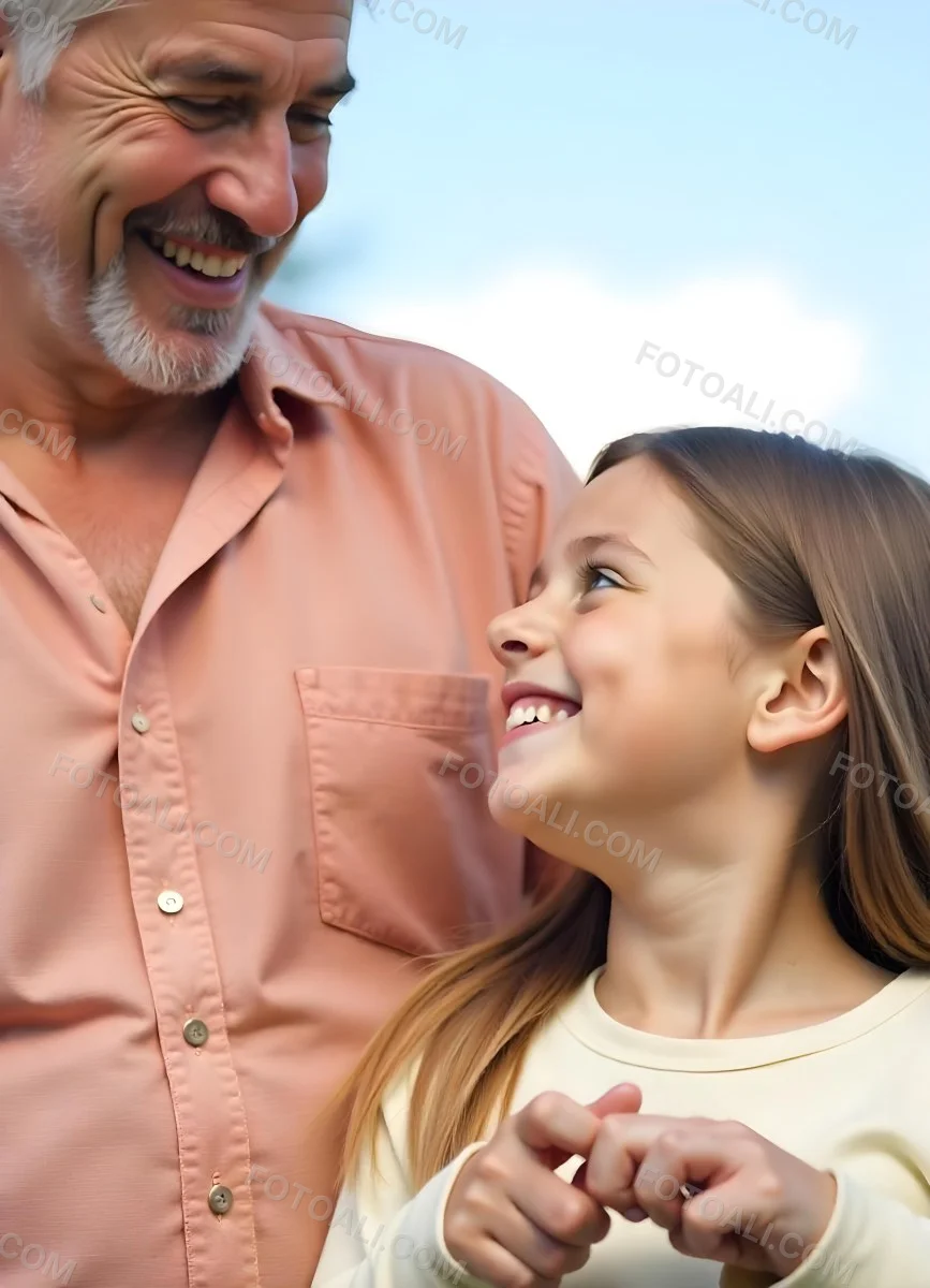 An Elderly Caucasian Man With A Long Gray Beard And A Younger Caucasian Woman With Long Dark Hair Smiling And Looking At Each Other In An Outdoor Setting 8 1d92