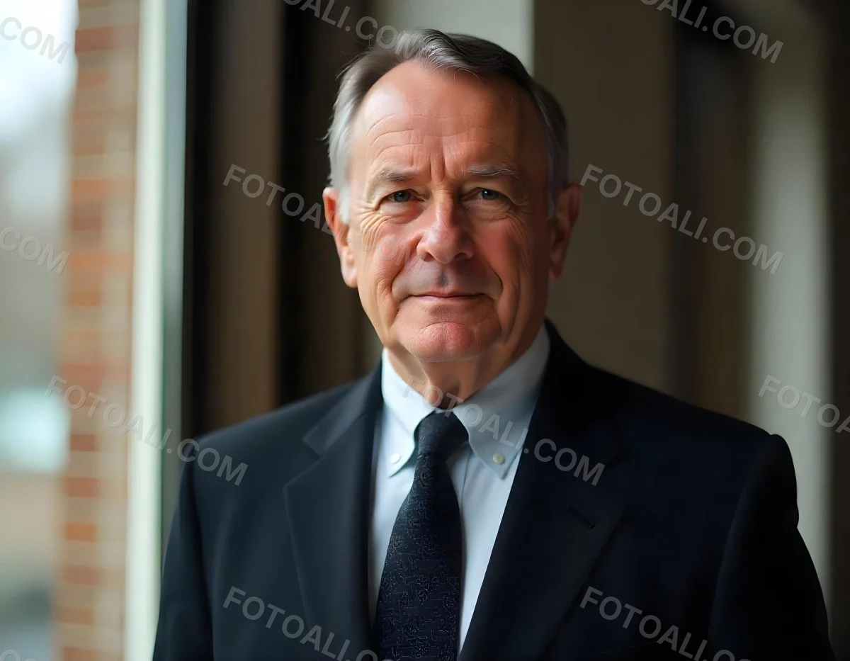An Elderly Caucasian Man With Gray Hair Wearing A Dark Suit And Tie Standing In Front Of A Window 5 1bcb