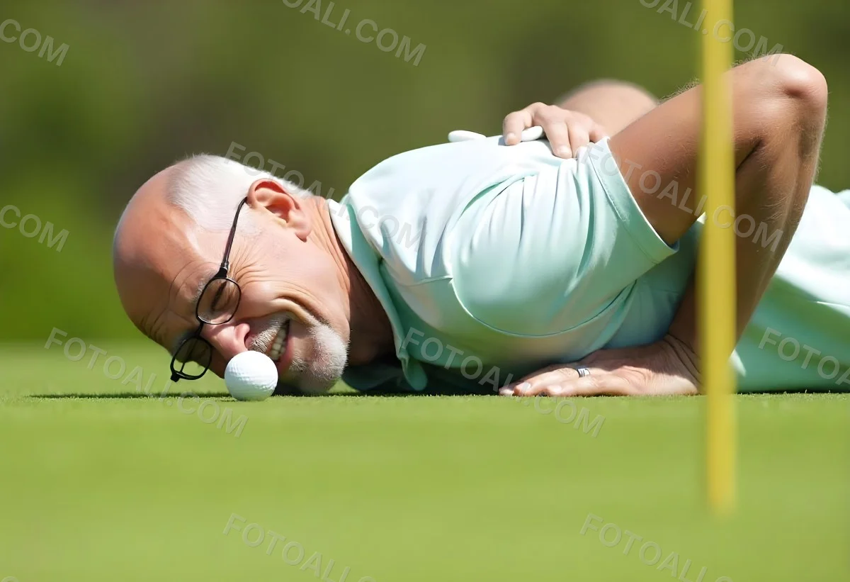 An Elderly Caucasian Man With Short Gray Hair And Glasses Wearing A Green Polo Shirt Lying On A Grassy Field And Smiling During The Day 11 119f