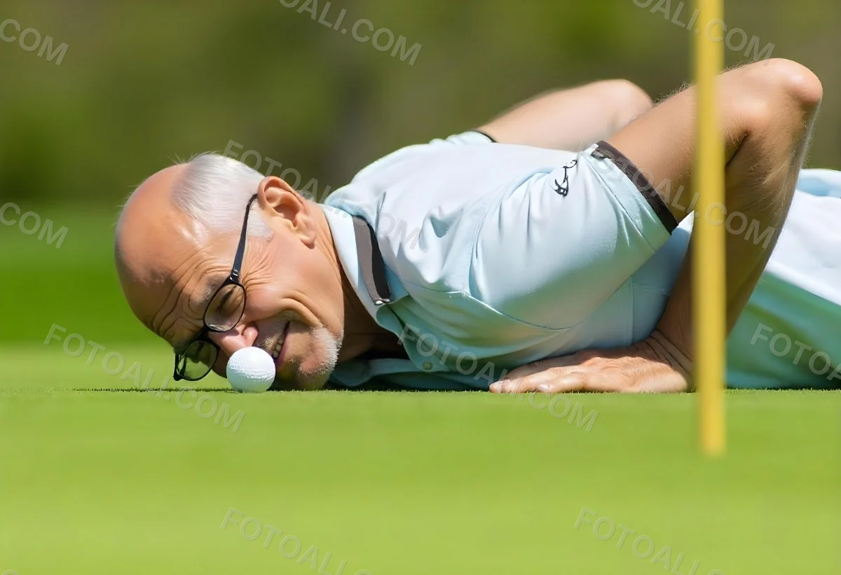 An Elderly Caucasian Man With Short Gray Hair And Glasses Wearing A Green Polo Shirt Lying On A Grassy Field And Smiling During The Day 12 39f6