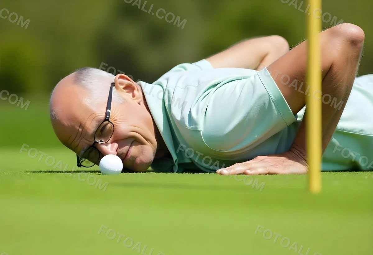 An Elderly Caucasian Man With Short Gray Hair And Glasses Wearing A Green Polo Shirt Lying On A Grassy Field And Smiling During The Day 9 035e
