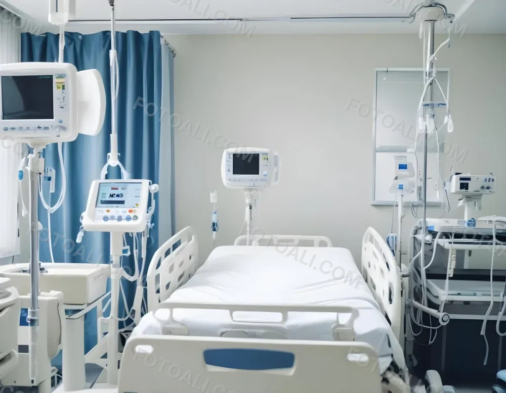 An Empty Hospital Bed With Medical Equipment Attached To It The Background Is A Hospital Room 4 Db42