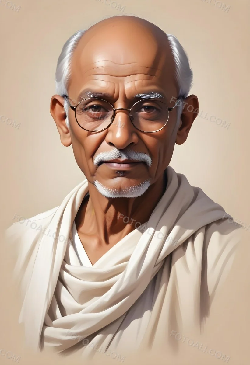 An Indian Man Age 70 With Light Brown Skin Brown Hair Wearing Round Glasses And A White Shawl Light Brown Background 15 54db