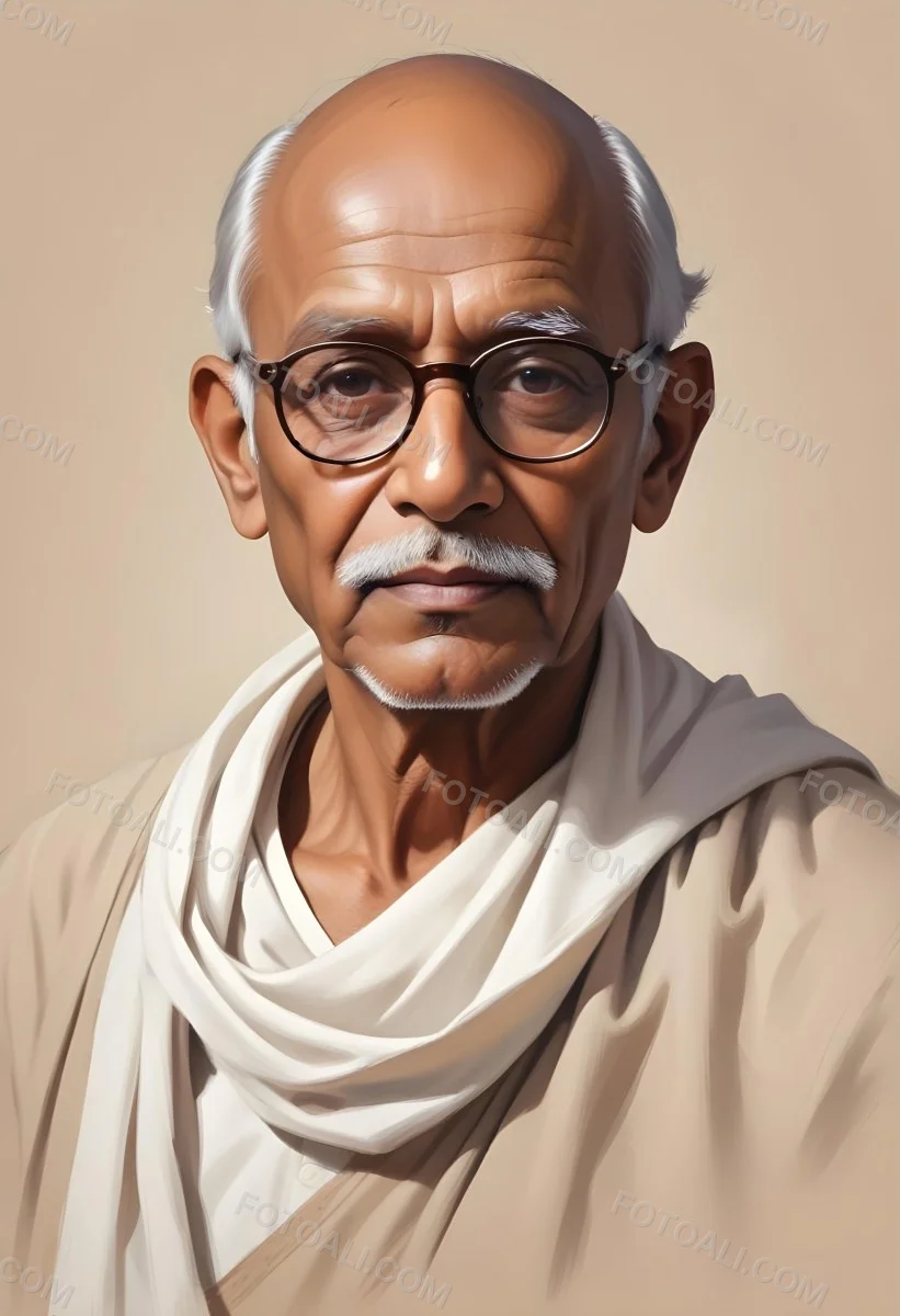 An Indian Man Age 70 With Light Brown Skin Brown Hair Wearing Round Glasses And A White Shawl Light Brown Background 19 B90c