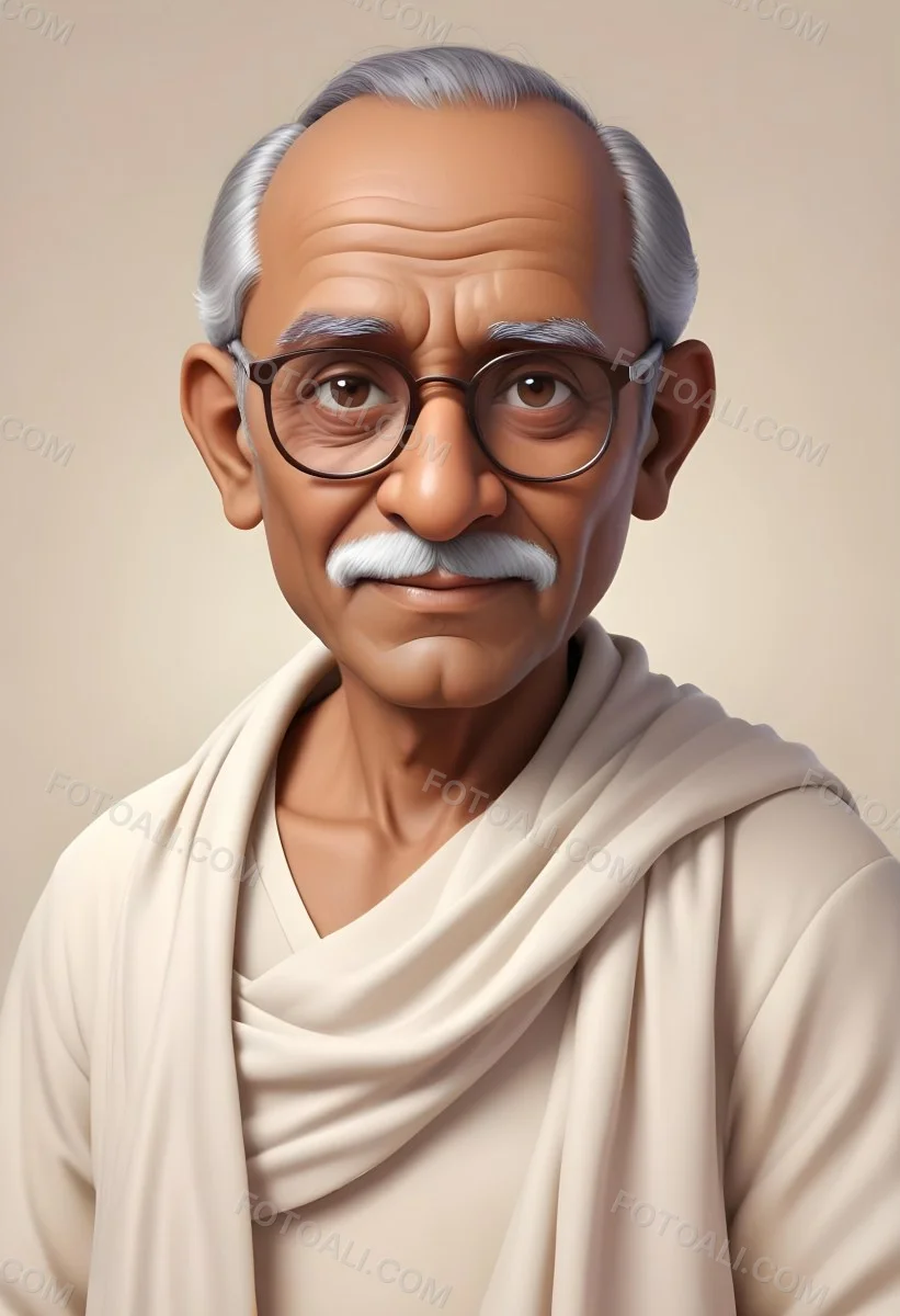 An Indian Man Age 70 With Light Brown Skin Brown Hair Wearing Round Glasses And A White Shawl Light Brown Background 44 1731