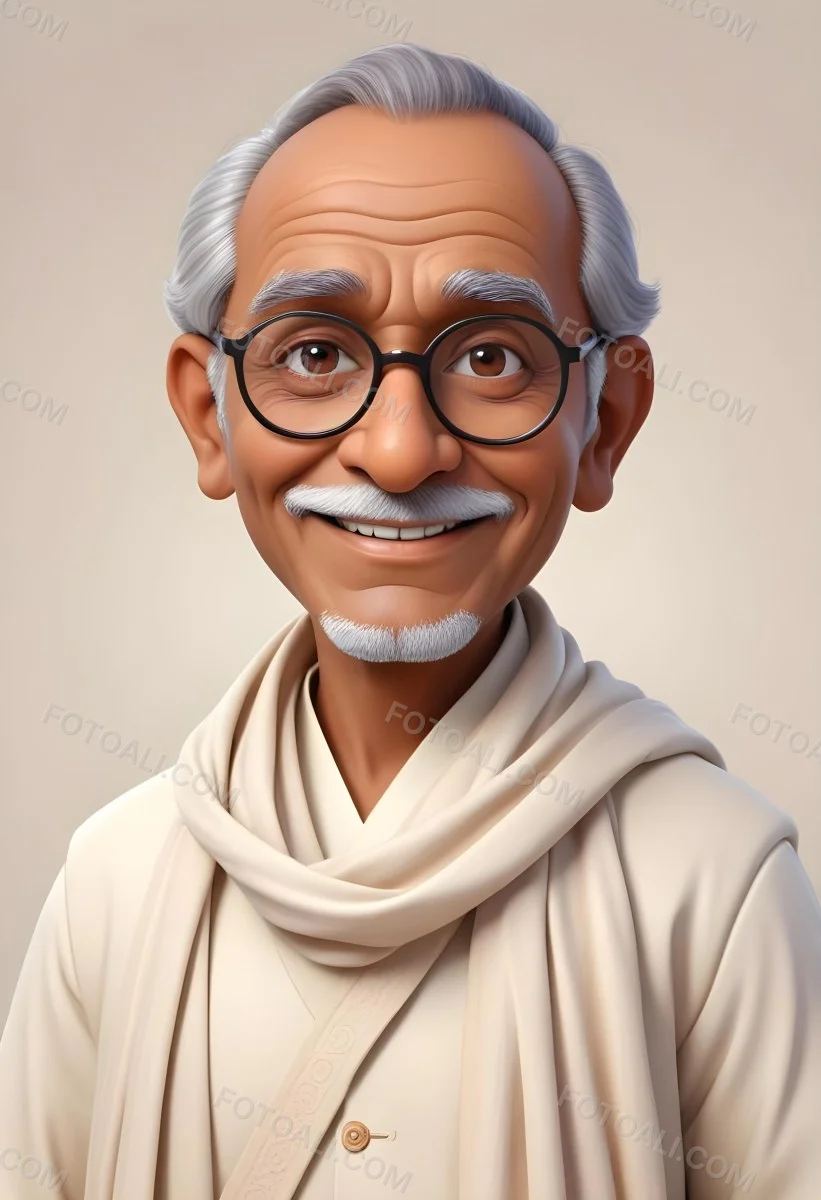 An Indian Man Age 70 With Light Brown Skin Brown Hair Wearing Round Glasses And A White Shawl Light Brown Background 48 Eeb5