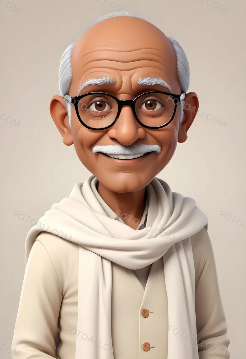 An Indian Man Age 70 With Light Brown Skin Brown Hair Wearing Round Glasses And A White Shawl Light Brown Background 74 3885