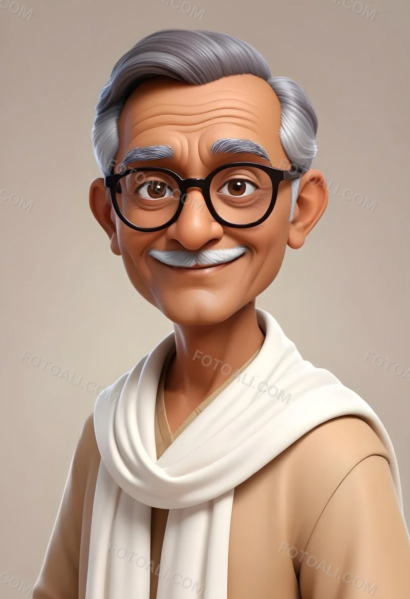 An Indian Man Age 70 With Light Brown Skin Brown Hair Wearing Round Glasses And A White Shawl Light Brown Background 80 3180