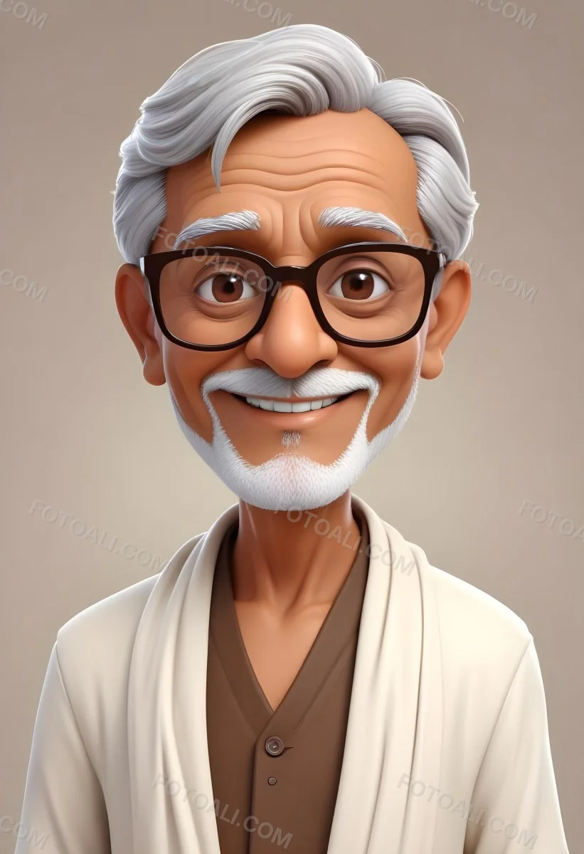 An Indian Man Age 70 With Light Brown Skin Brown Hair Wearing Round Glasses And A White Shawl Light Brown Background 81 2659